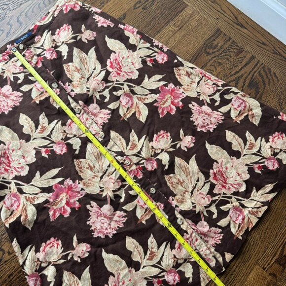 Chaps Linen Cotton Blend Brown Floral Midi Skirt 6 - Picture 6 of 7